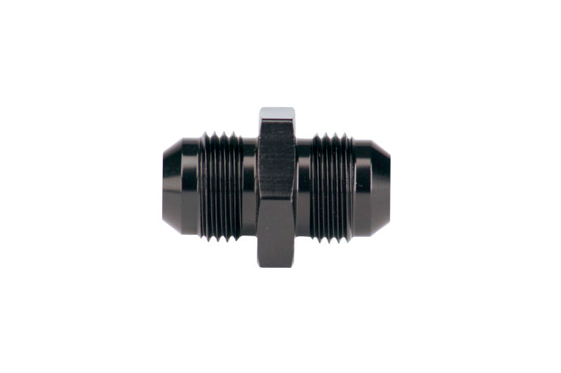 Aeromotive AN-08 to AN-08 male flare union fitting showing metal fitting with threaded ends for high-performance fluid connections.