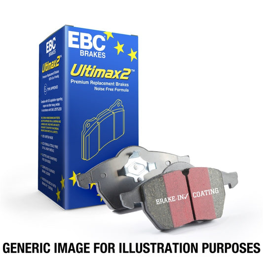EBC 2017+ Kia Cadenza 3.3L Ultimax2 front brake pads, OE type, showing the new brake pad set with branding and friction surface.