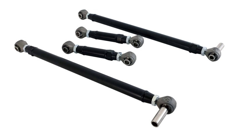 Ridetech 60-64 Ford Galaxie replacement 4-link bar kit with R-joints, double adjustable shock mounts, and camber plates for suspension upgrade.