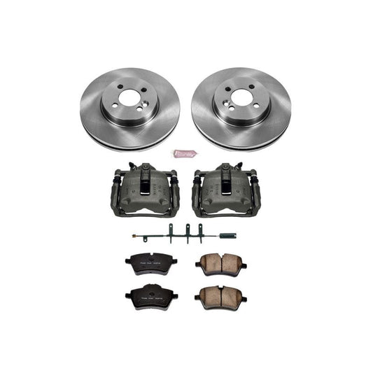 PowerStop OE brake kit with front calipers for 2007-2008 Mini Cooper, including brake rotors and calipers.