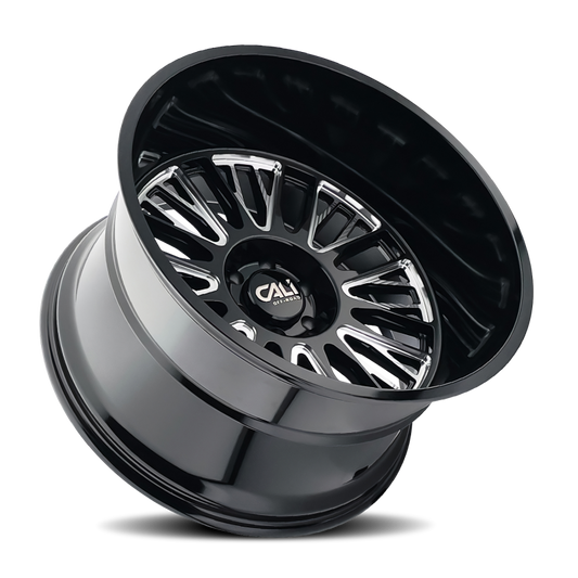Gloss black Cali Off-Road Vertex 26-inch cast wheel with milled accents, 6x139.7 bolt pattern, -76mm offset, 106mm hub.