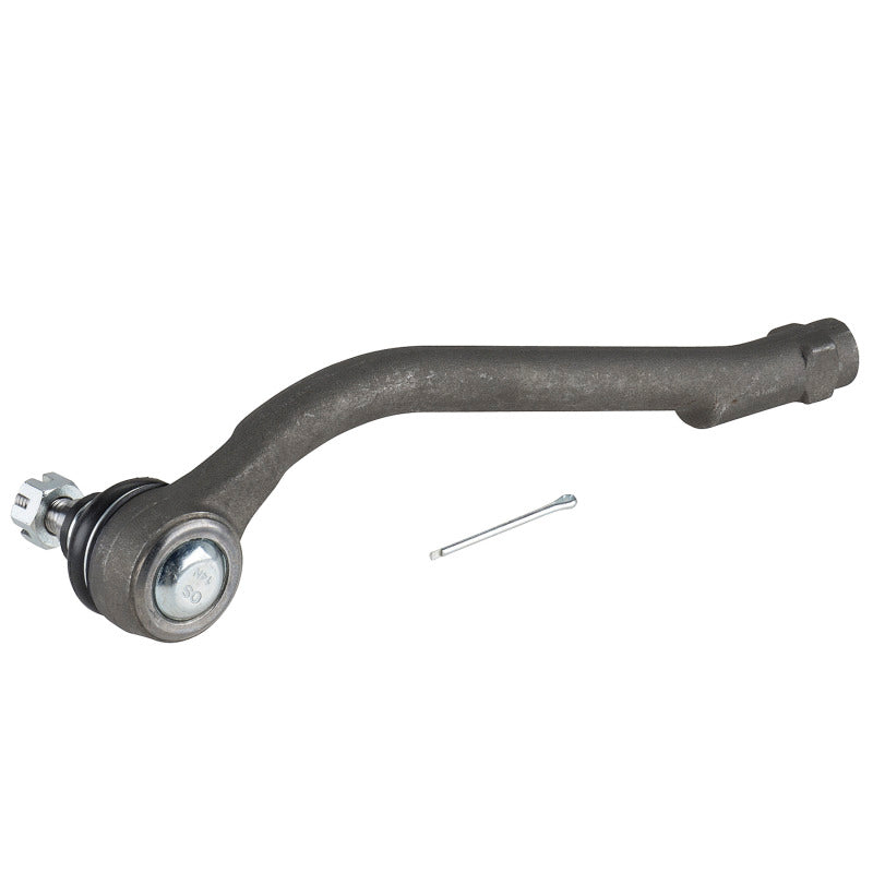 Moog front right outer tie rod end for 2012-2013 Kia Forte5, close-up view showing metal ball joint and rubber boot.