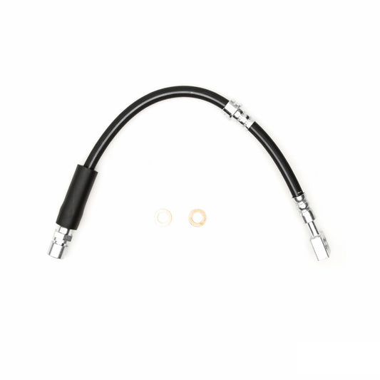DFC Saturn Relay front brake hose from brake line kit, showing a close-up of the durable rubber and metal fittings.