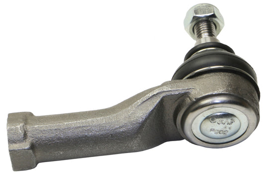 Moog Jaguar X-Type front outer tie rod showing metal rod with rubber boot and threaded end for steering linkage connection.