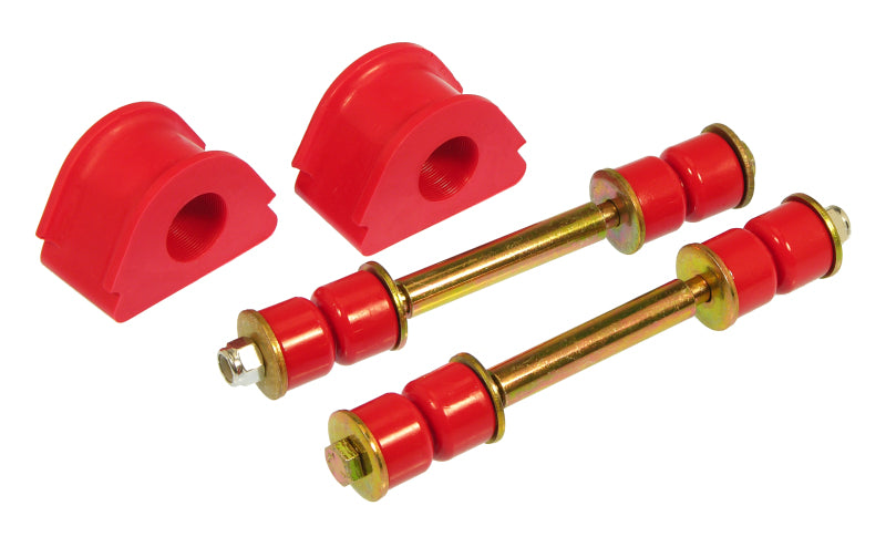 Red Prothane sway bar bushings for 97-01 Ford F150/250 4WD, 27mm front sway bar bushings installed on vehicle.