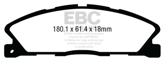 EBC Greenstuff front brake pads for Ford Taurus 3.5 Twin Turbo SHO, high-performance brake pads with green friction material.