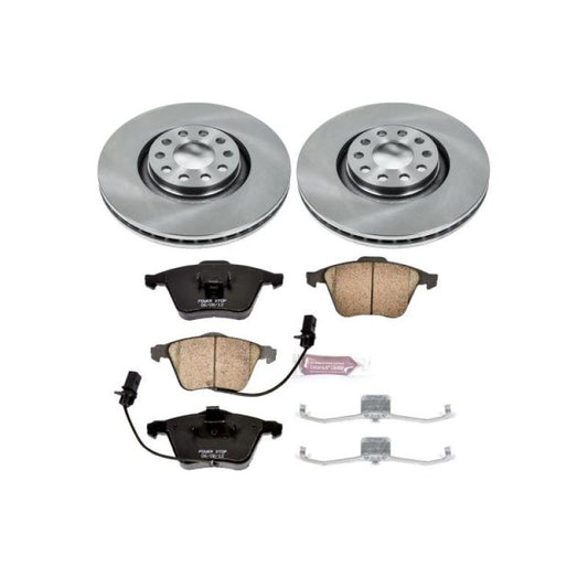 PowerStop OE front brake kit for Audi A4 2005-2009, includes rotors and calipers, designed for optimal stopping power and durability.