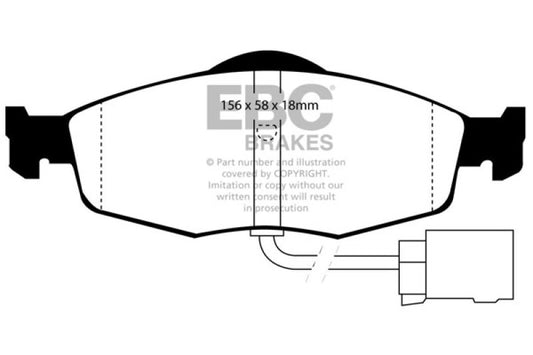 EBC Ultimax2 front brake pads for Ford Contour 2.0, OE style, durable friction material, shown in a close-up image.