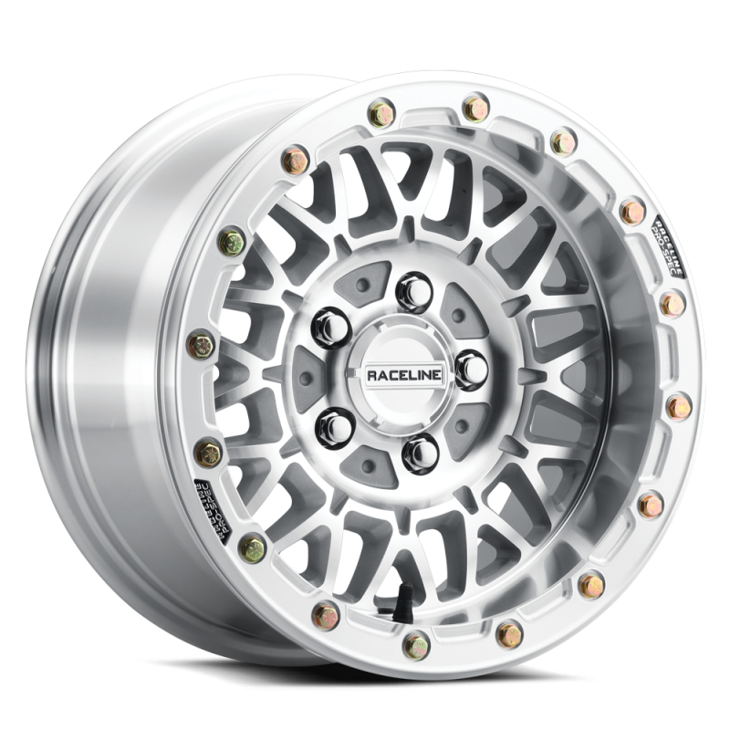Raceline A15 Omega forged 15x8 inch wheels with 5x114.3 bolt pattern, machined finish, 0mm offset, and 68mm bore.