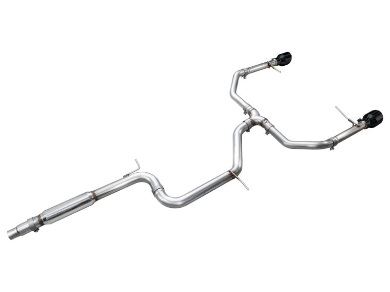 AWE Tuning 22-25 Volkswagen Jetta GLI Track Edition catback exhaust with diamond black tips, shown installed on the vehicle.