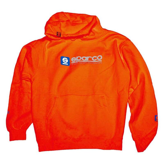 Orange Sparco sweatshirt with hood, large size, featuring the SPARCO logo and athletic design.