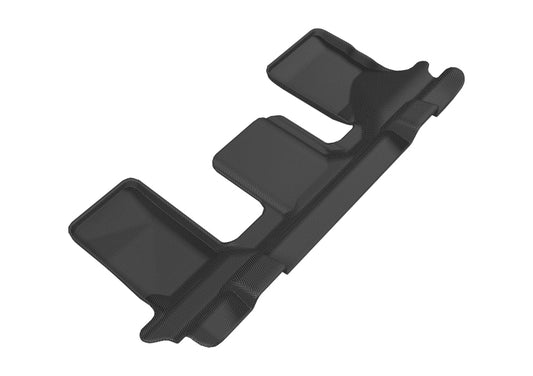 Black 3D MAXpider rubber floor mats for 2014-2019 Nissan Rogue Kagu 3rd row, showing textured surface and fitment.