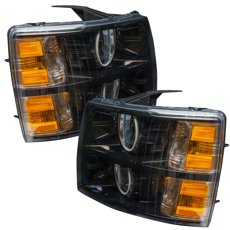 Oracle Lighting Chevrolet Silverado halo headlights with round blue LED rings, designed for 2007-2013 Silverado trucks.