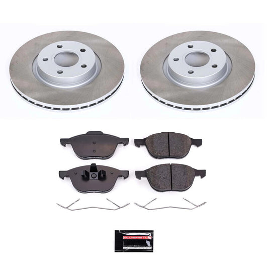 PowerStop semi-coated front brake rotor kit for Volvo V50 (2005-2011), performance blank rotors with detailed surface finish.