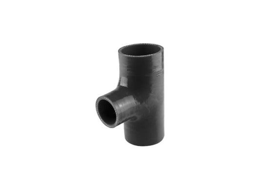 Turbosmart 2.25-inch ID to 1.5-inch spout hose tee fitting in black, used for automotive turbo systems and fluid connections.