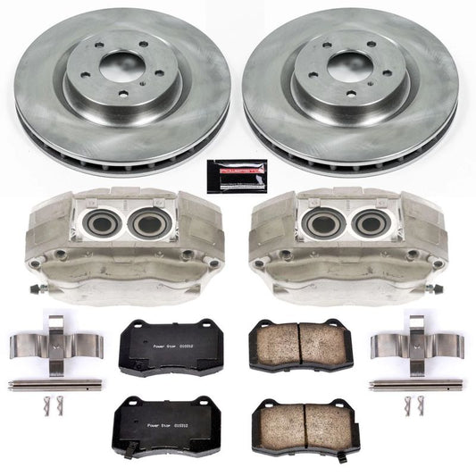 PowerStop OE front brake kit with calipers for Infiniti G35 2003-2004, includes brake rotors and calipers.