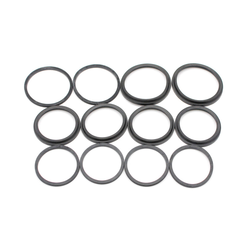 Wilwood brake caliper rebuild kit with 1.62 x 1.38-inch square rings and dust seals, 12-piece set for brake caliper maintenance.