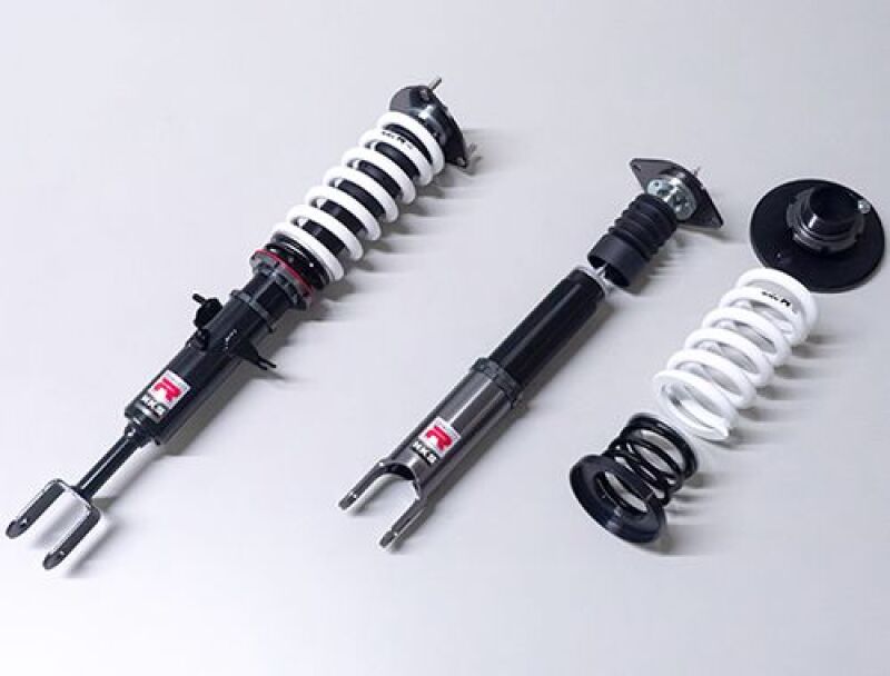 HKS Hipermax R coilovers installed on a Nissan Z33, showcasing adjustable suspension components and sleek design.