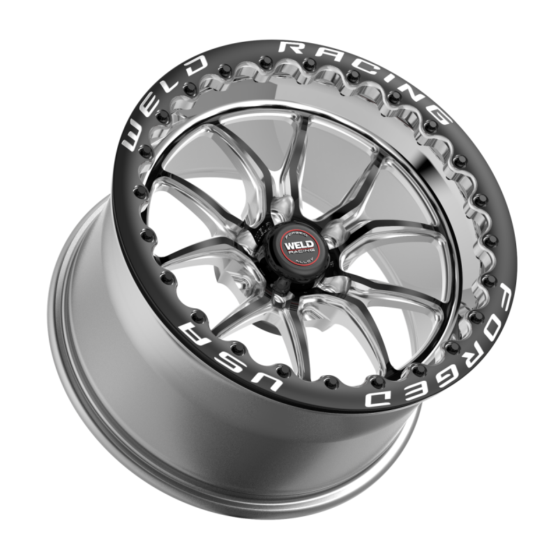 Weld S85 Beadlock forged wheel, 15x9 inches, black center with polished shell, 5x114.3 bolt pattern, black SBL MT wheel design