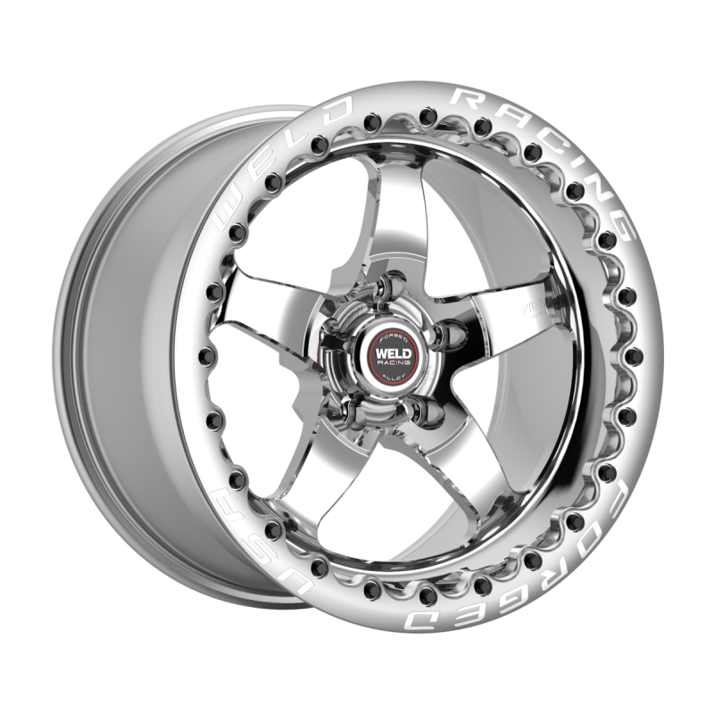 Polished Weld S71 Beadlock forged wheel, 15x9 inches, 5x114.3 bolt pattern, polished shell with beadlock design, custom fit for trucks