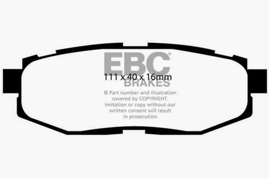 EBC 12+ Scion FR-S Ultimax2 rear brake pads with OE design, showcasing the brake pad material and shape for performance.
