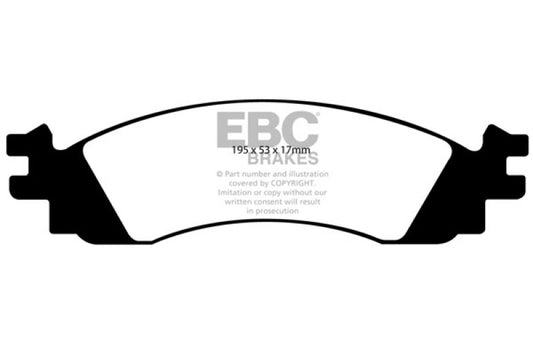 EBC Redstuff performance front brake pads for Ford Taurus 3.5 Twin Turbo SHO, high-performance brake pads with red friction material.
