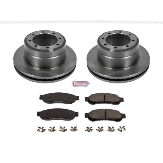 PowerStop rear brake kit for Ford F-350 Super Duty 2005-2010, OE style brake calipers and rotors for heavy-duty trucks.
