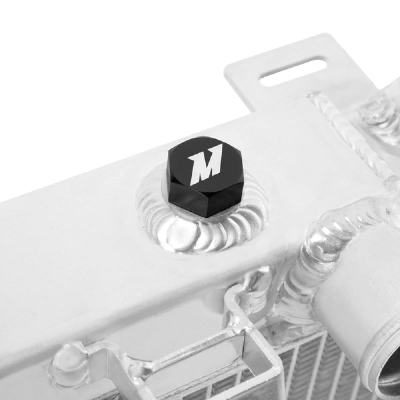 Mishimoto aluminum radiator for 2003-2006 Nissan 350Z, showing sleek, high-performance design for manual transmission models.