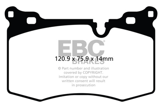 EBC Mini Hardtop 1.6 Turbo J.C Works Redstuff front performance brake pads for mini cars, shown with red friction material