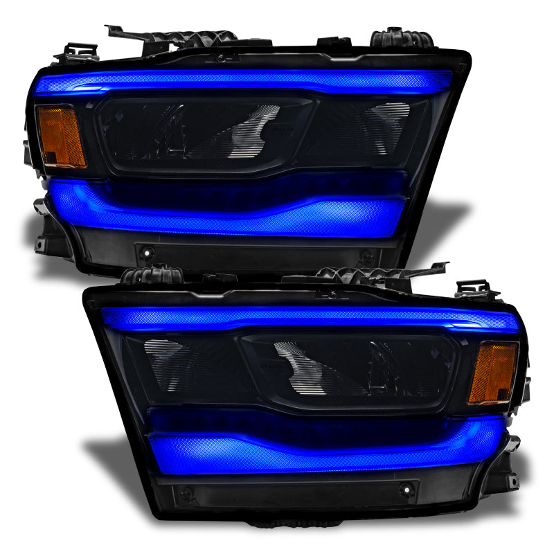 Oracle Lighting RGB+W LED headlight DRL kit for Dodge RAM 1500 2019-2021, reflector headlights with integrated LED daytime running lights.