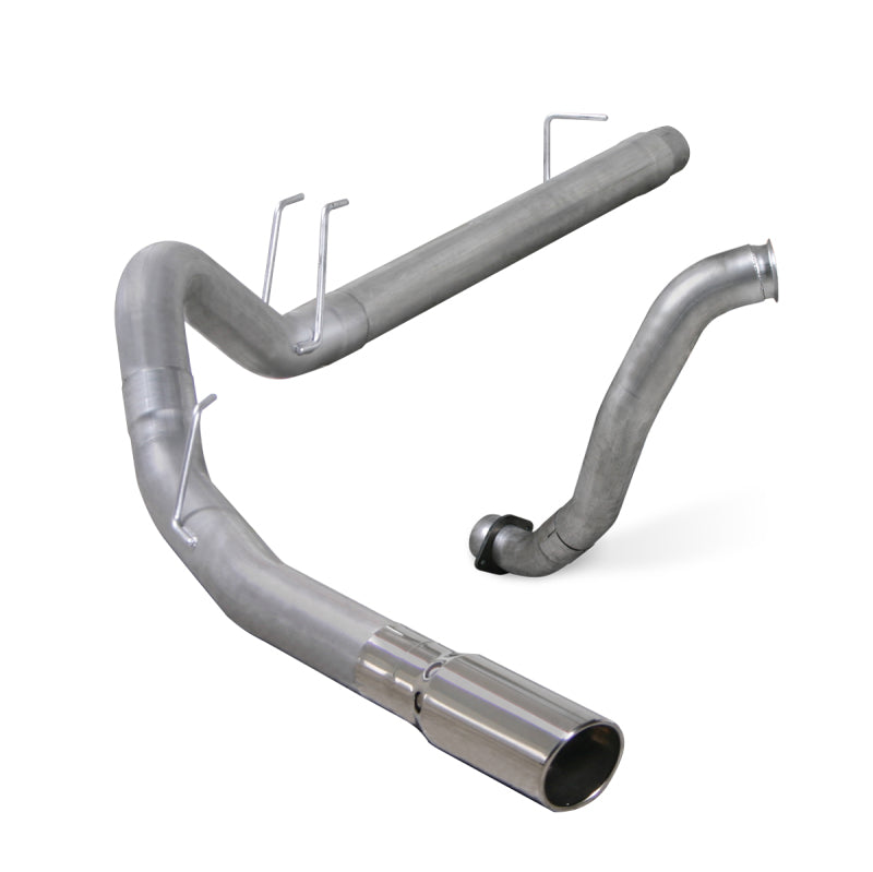 Diamond Eye Performance DPF Back exhaust kit for Ford 6.4L Powerstroke F250/F350, showing the stainless steel piping and muffler.