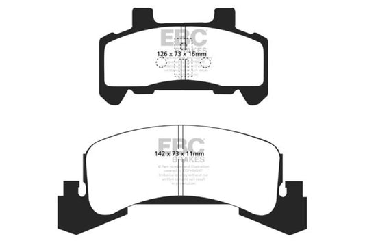 EBC Ultimax2 front brake pads for Buick Skyhawk 1.8 Turbo, OE type, durable brake pads with metal backing and friction material.