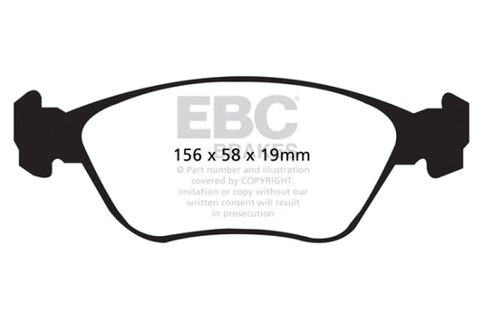 EBC Redstuff front brake pads for Volvo C70 2.3 Turbo T5, performance 16-inch wheel brake pads, shown in the image.
