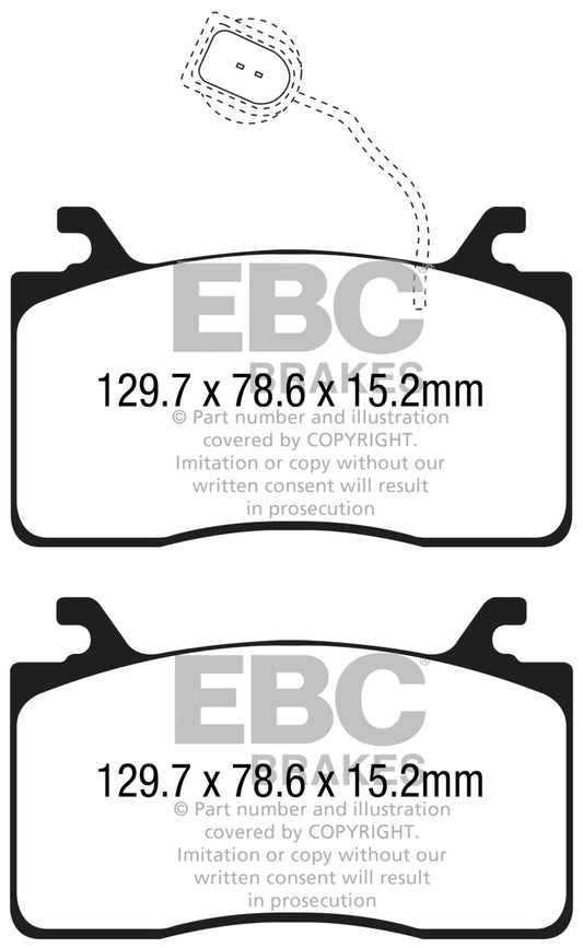 EBC Greenstuff front brake pads for 2016+ Alfa Romeo Giulia 2.0T, performance brake pads with green friction material.