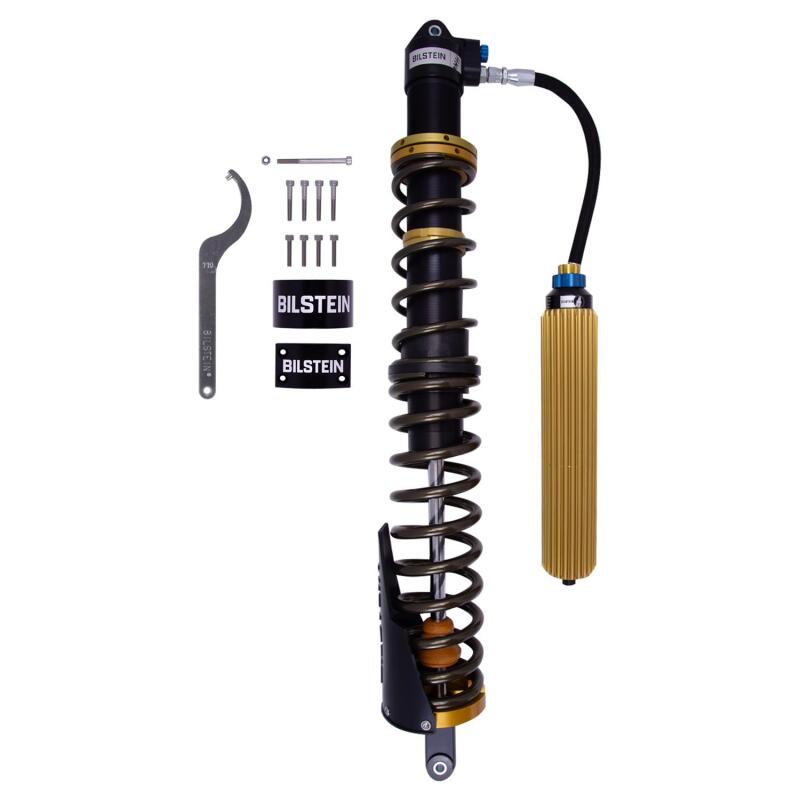 Bilstein coilovers with black shock and coil spring for Can-Am Maverick X3 Max RS Turbo, off-road suspension upgrade.