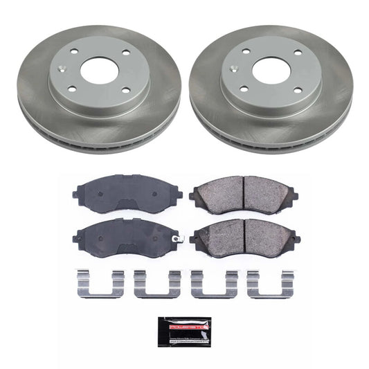 PowerStop front semi-coated rotor kit for Suzuki Reno 2005-2008, performance brake kit with blank rotors and hardware.