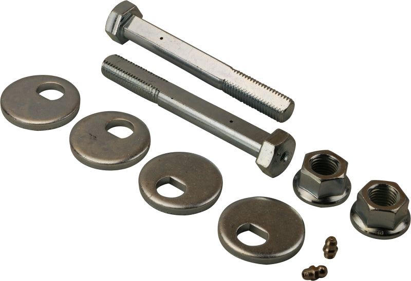 Moog front alignment camber kit for Dodge Nitro 2007-2012 suspension and alignment adjustment, with metal components and mounting hardware.