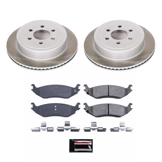 PowerStop rear semi-coated brake rotor kit installed on a 2003 Dodge Durango, performance brake components with clean, smooth surface.