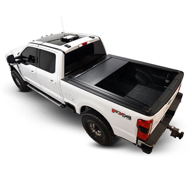Westin roll-up tonneau cover in black for Ford F-250/F-350/F-450/F-550 SD 6ft 10in bed, manual retractable design.