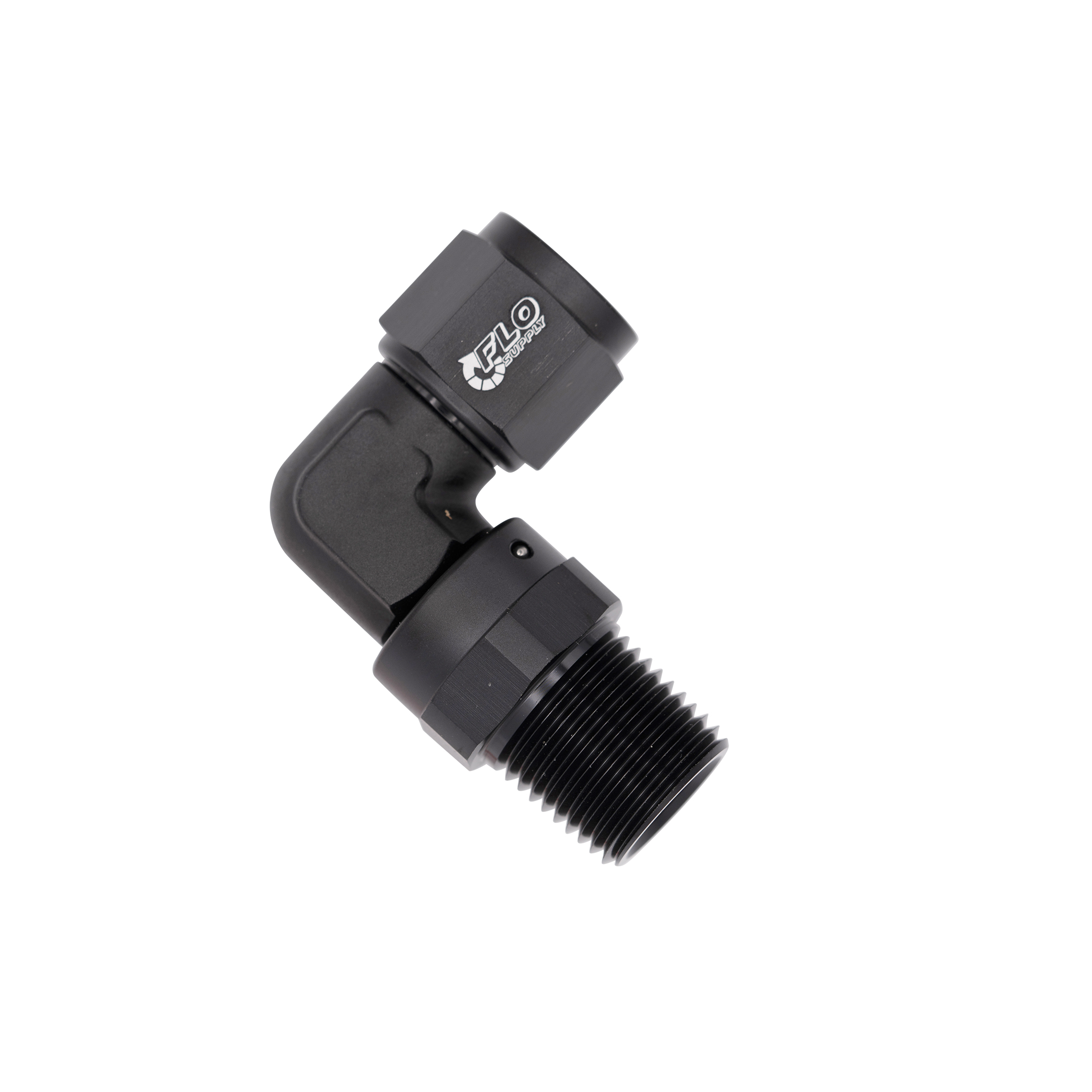 Flo Supply 1/8" NPT 90 Degree Male To 3AN Female Swivel Adapter