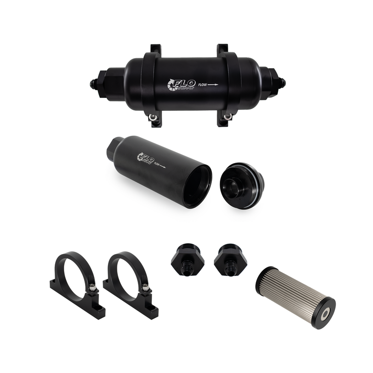 Flo Supply Inline Fuel Filter Kit - Housing With 6AN Male Fittings - 10 Micron Inline Fuel Filter
