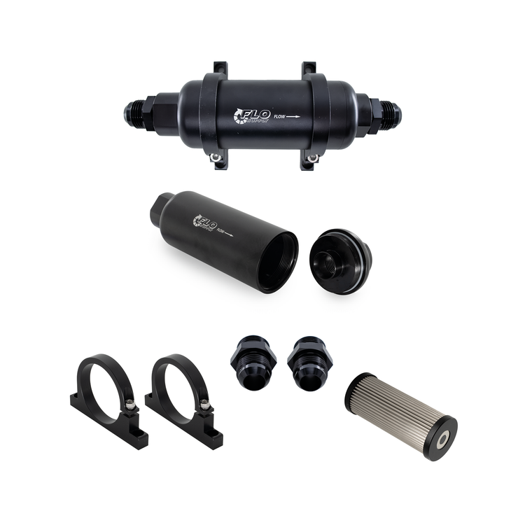 Flo Supply Inline Fuel Filter Kit - Housing With 12AN Male Fittings - 100 Micron Inline Fuel Filter