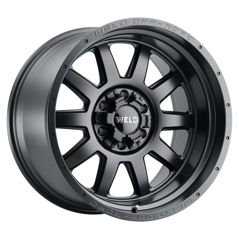 Weld Stealth 20x10 forged wheel in satin black with 6x135 bolt pattern and 4.76 BS, 106.1 HB, showcasing custom wheel design