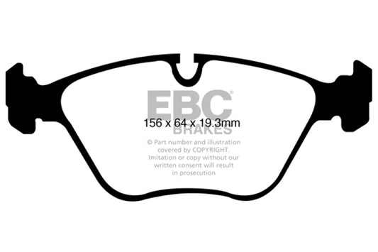 EBC Redstuff front brake pads for BMW X5 4.4 Twin Turbo 10-14, performance brake pads with red friction material.