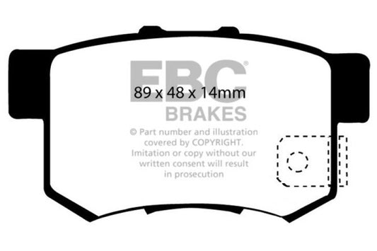 EBC Redstuff rear brake pads for Acura CL 2.2, high-performance brake pads with red friction material, suitable for enhanced braking.