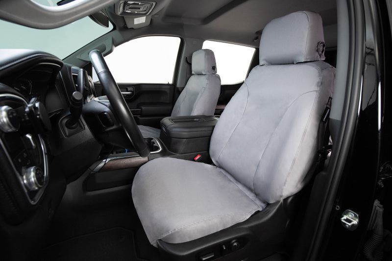 Covercraft Toyota Tacoma SeatSaver custom seat cover in grey, made of polycotton, designed for 2024-2025 model trucks.