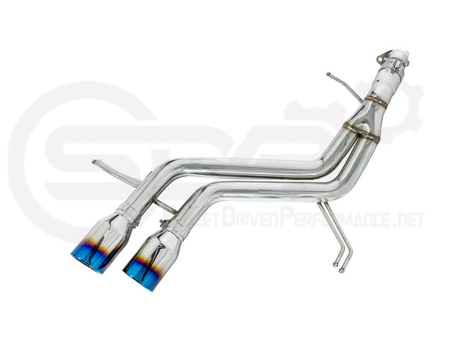Hyundai Veloster Turbo 2013-2018 exhaust axle back with dual 4-inch tips, available in burnt or chrome finish, by Street Driven Performance.