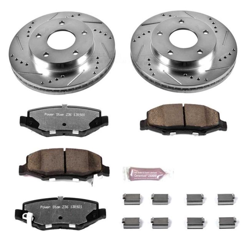 PowerStop rear Z36 brake kit for Dodge Nitro 2007-2011, performance D&S truck and tow brake components, showing brake rotors and pads.