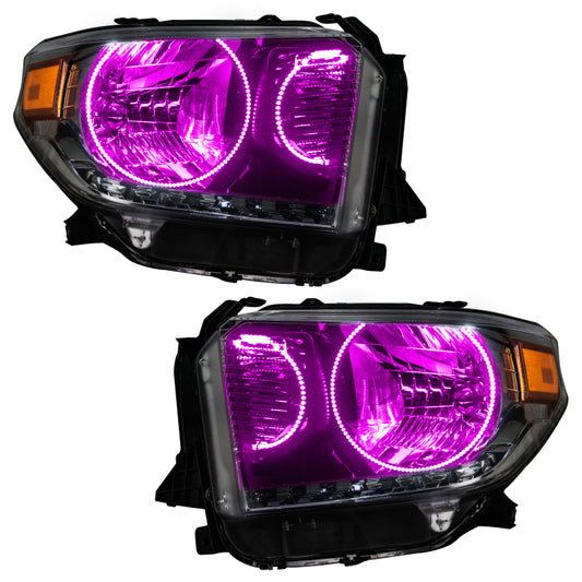 Oracle Lighting Toyota Tundra 14-17 SMD headlight dual halo kit with ColorSHIFT and BC1 controller, showcasing illuminated halos on headlights.