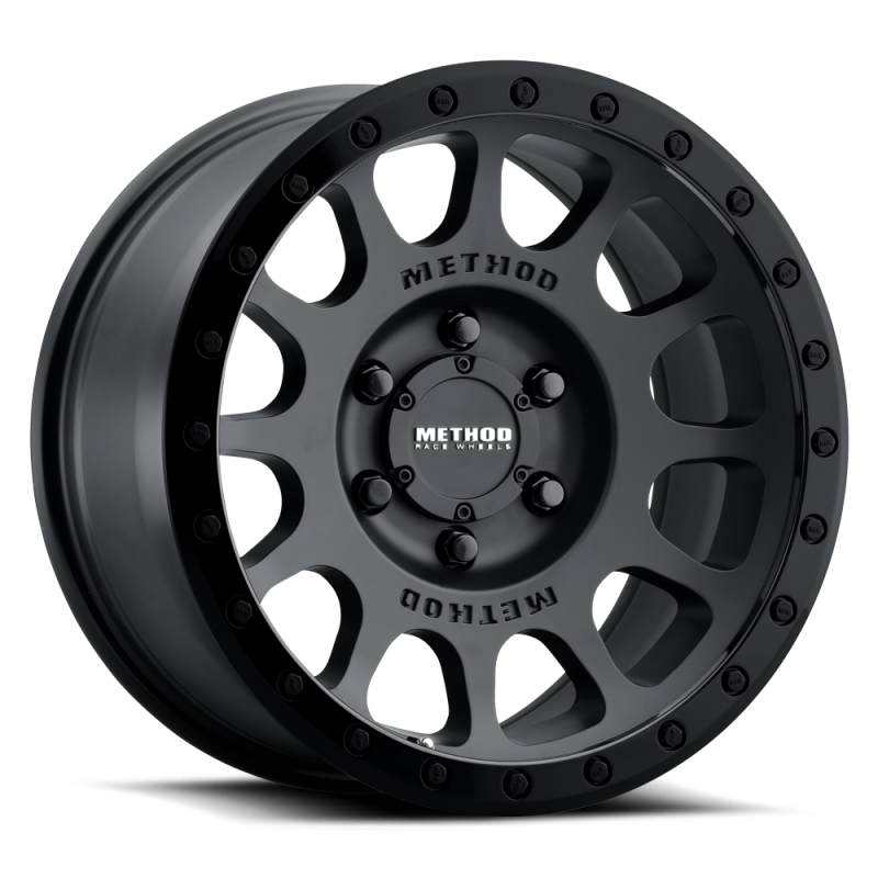 Method MR305 NV matte black and gloss black lip cast wheel with 18x9 inch size, 18mm offset, 8x170 bolt pattern, and 130.81mm center bore.